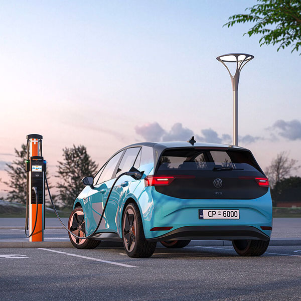 EV charging in parking lot of office building